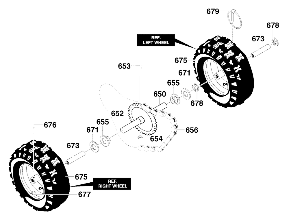 Wheels Assembly Diagram and Parts List for 624804X79B 2000 Briggs and Stratton Snow Blower